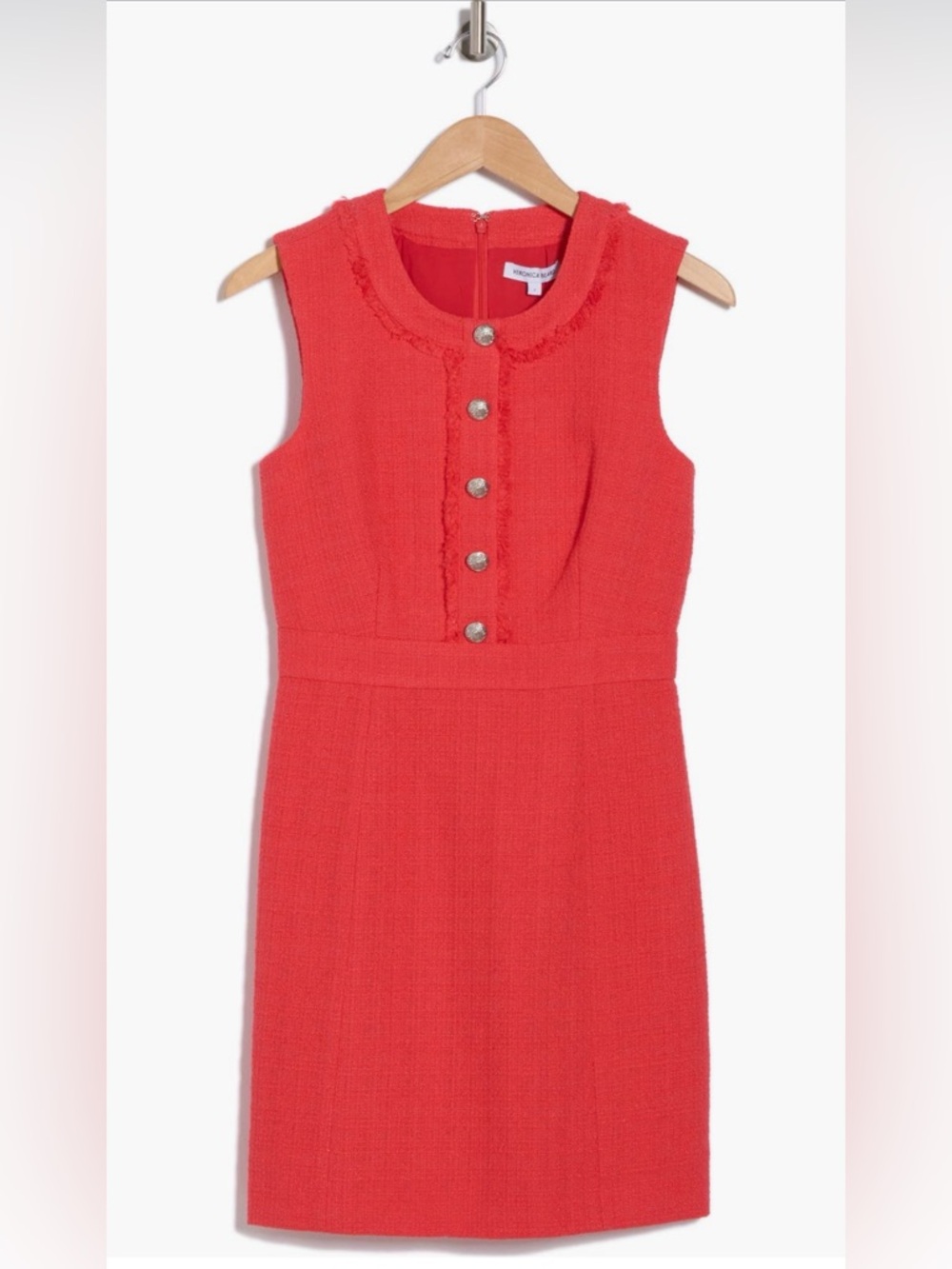 VERONICA BEARD EMBELLISHED TWEED MINI DRESS - CORAL SIZE 10 (PRE-OWNED) - Picture 5 of 6
